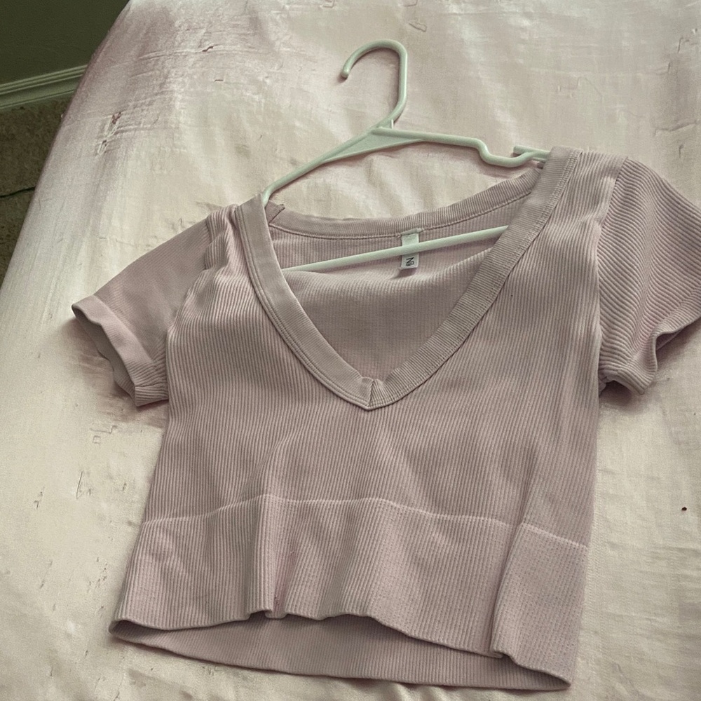 Nikibiki Light Purple V-Neck Ribbed Crop Top